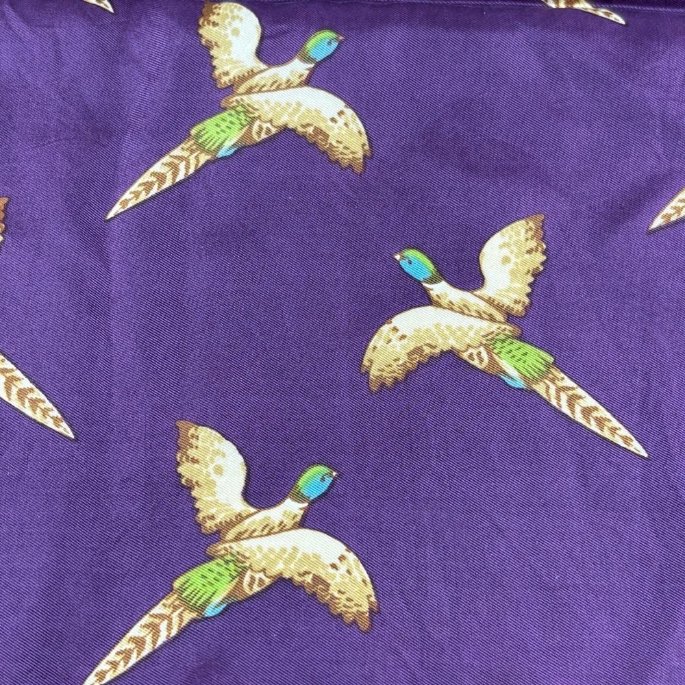 Silk Scarf Womens OS Purple Mallard Bird Print 26x28in‎ Equestrian Pheasant Vtg